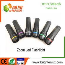 Factory Hot Sale 3*AAA battery Operated Best Aluminum Material 3watt XPE Cree led High Power Zoom Flashlight Torch with O ring